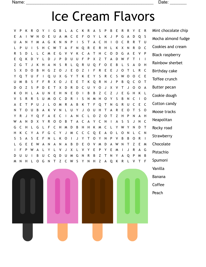ICE CREAM SUNDAES Word Search WordMint