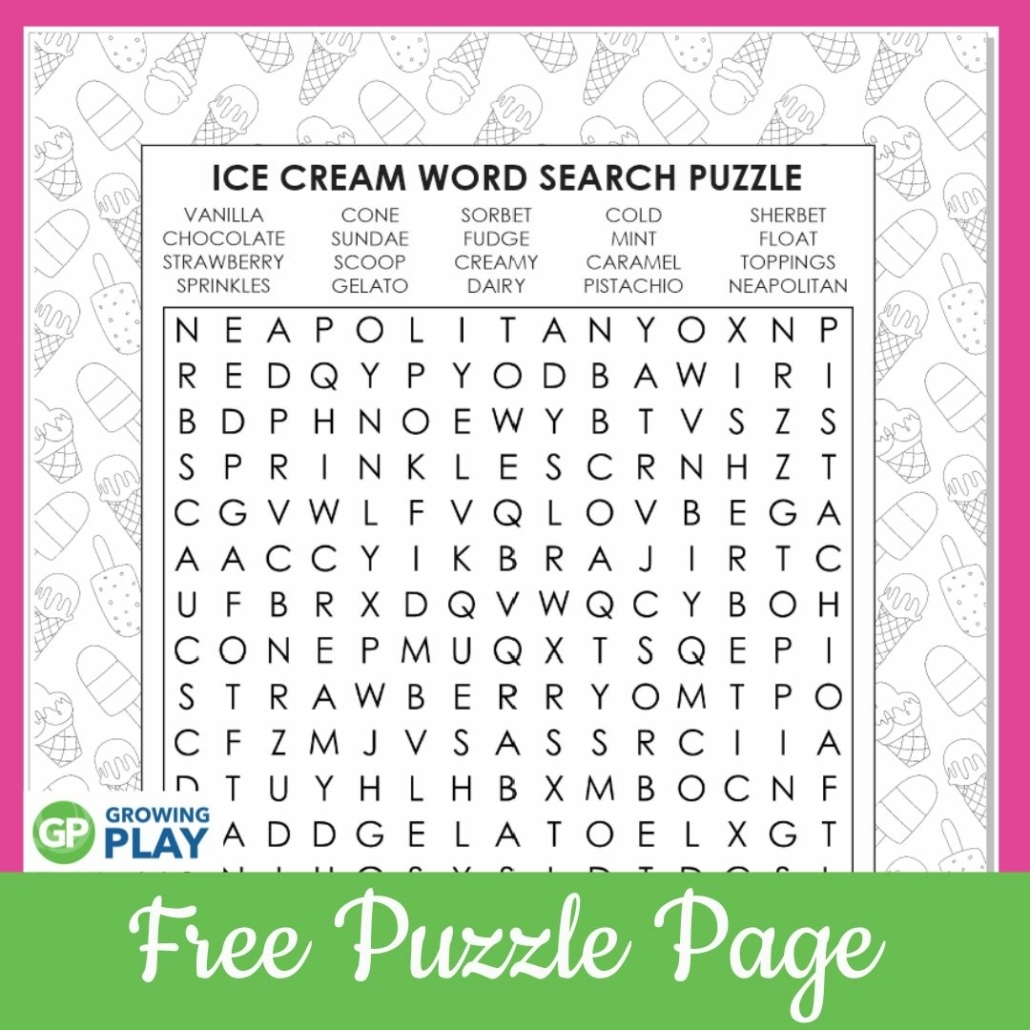 Ice Cream Word Search Free Printable Growing Play
