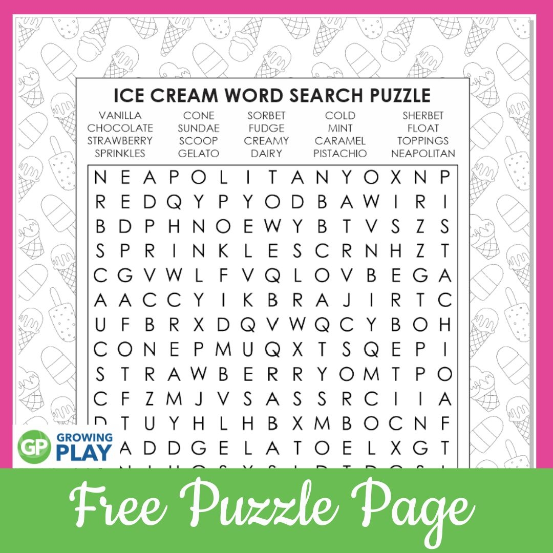 Ice Cream Word Search Free Printable Growing Play