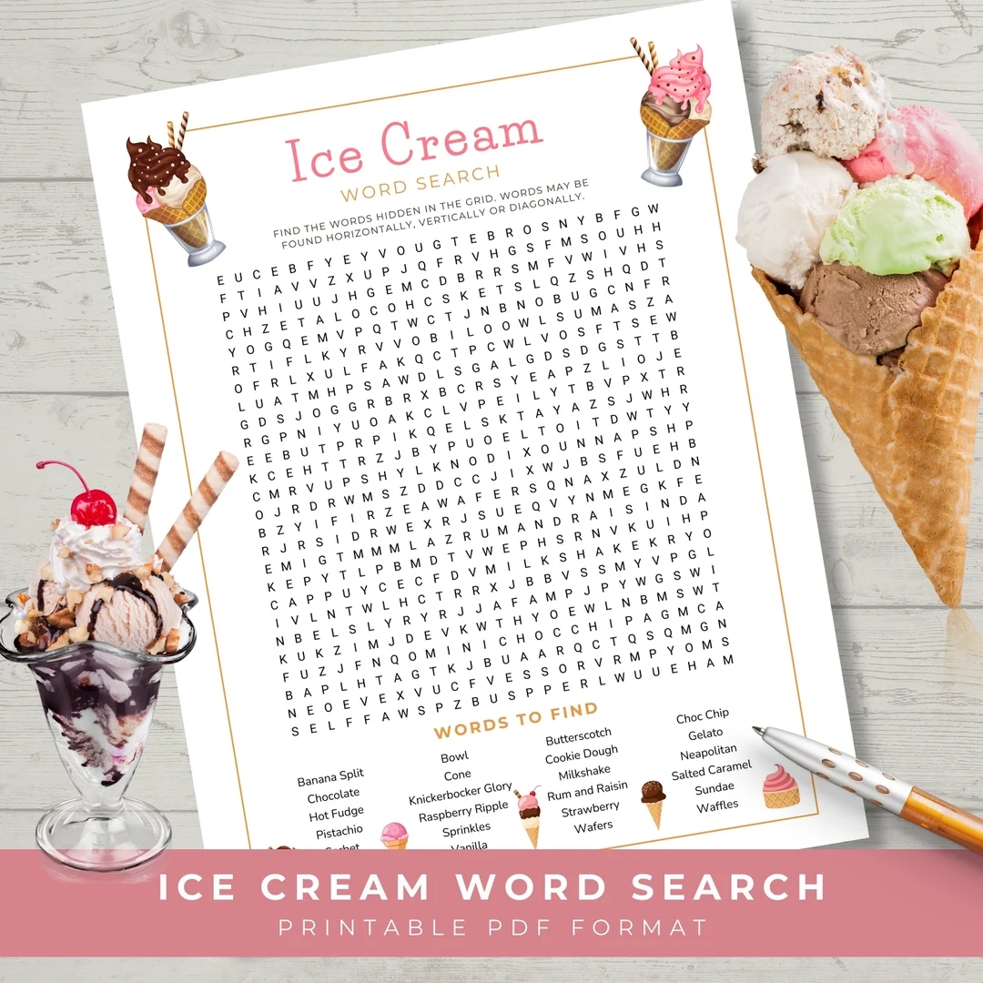 Ice Cream Large Print Word Search Printable