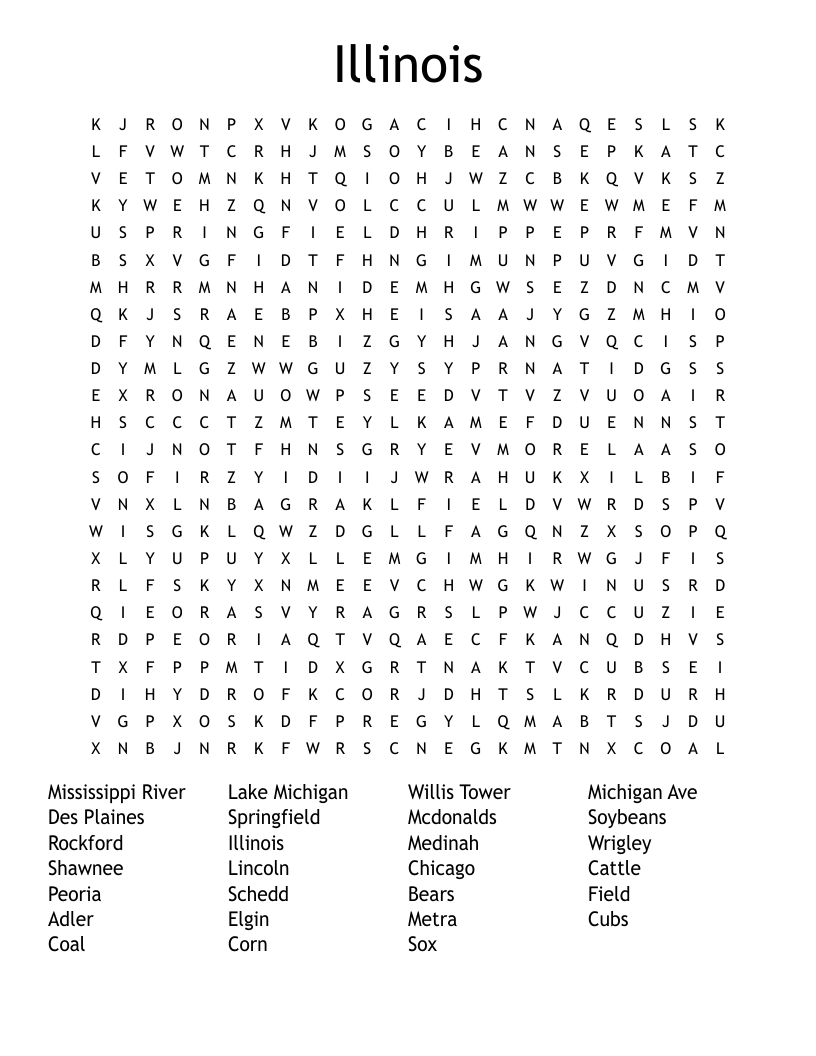 Illinois Word Search WordMint