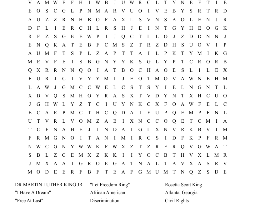 Importance Of Dr Martin Luther King Jr Word Search WordMint