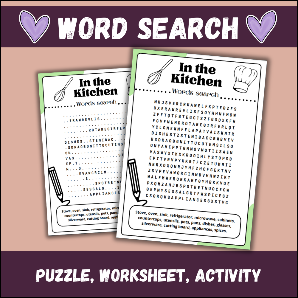 Free Printable Word Search Puzzles Utensils