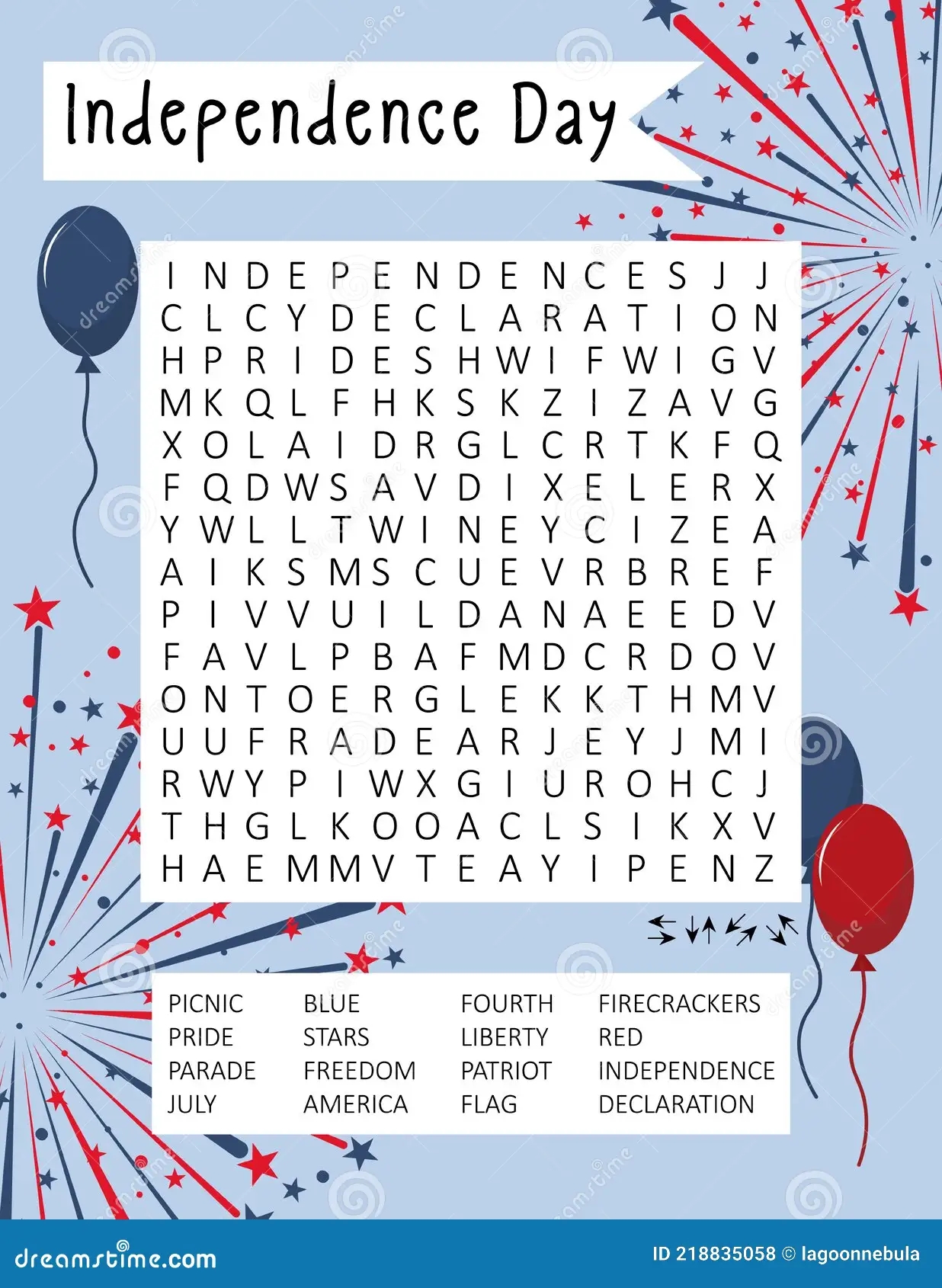 Independence Day 4th July Word Search Puzzle For Learning English Words Holiday Crossword Logic Game Stock Vector Illustration Of Holiday Activity 218835058
