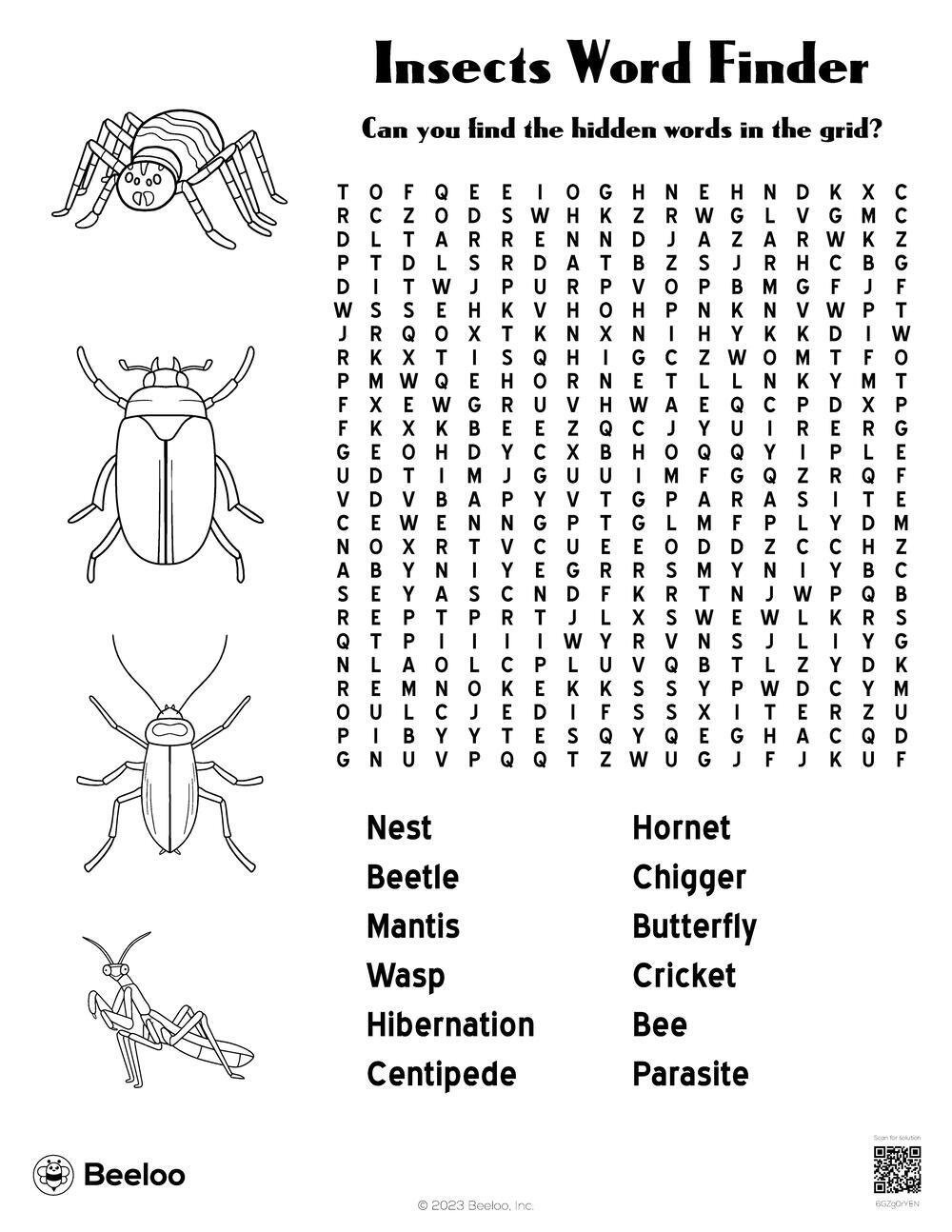 Insect Word Search Printable