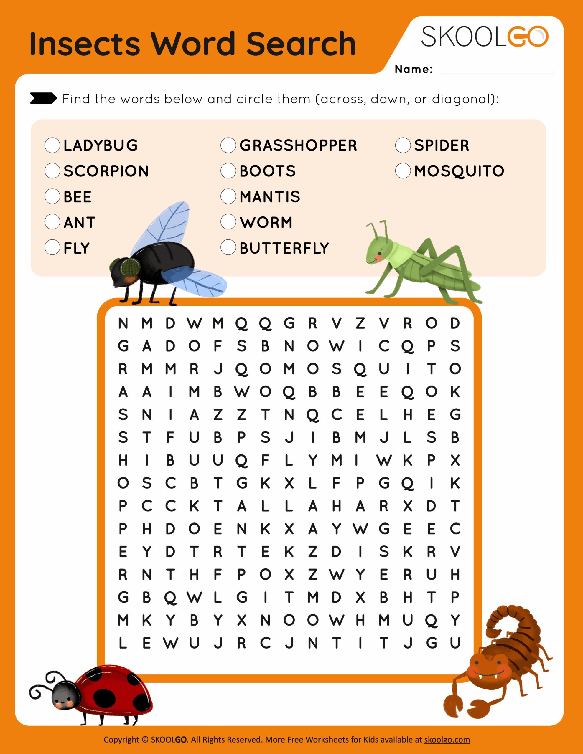Insects Word Search Free Game For Kids SKOOLGO