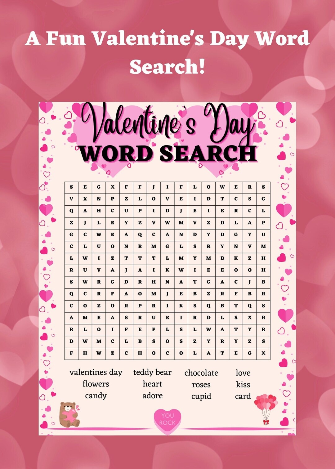 Instant Download Valentines Day Word Search Printable Editable Activity Classroom Party Children Heart Love Game Search School Activity 2023 Etsy