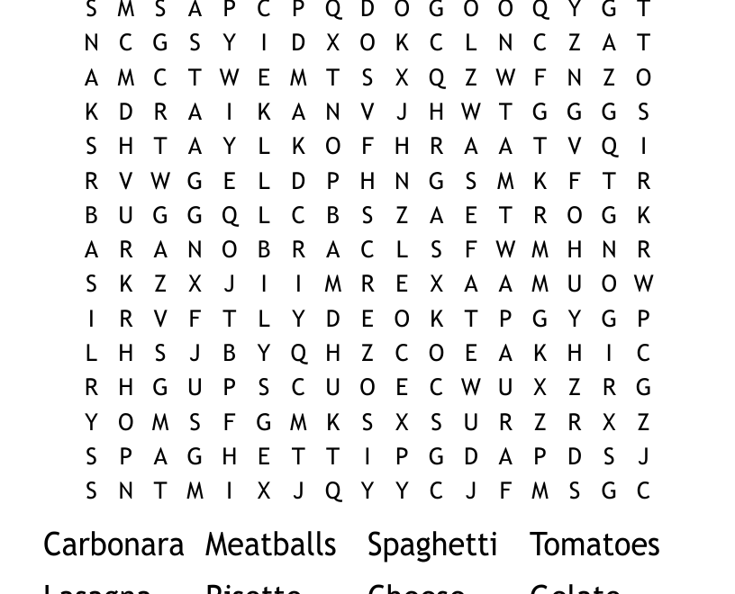 Italian Foods Word Search WordMint