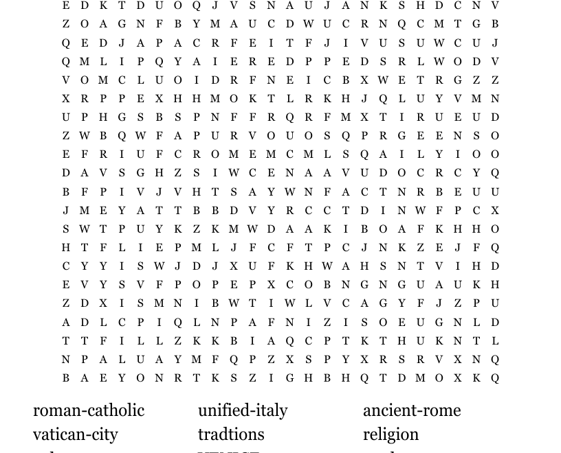 Italian Towns And Cities Word Search WordMint