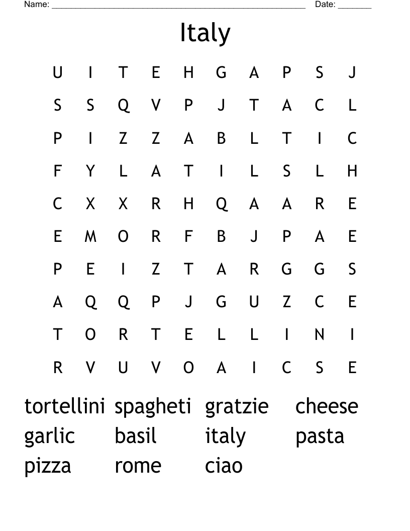 Italy Word Search WordMint