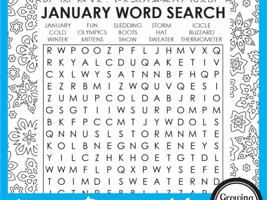 January Word Search Free Printable Growing Play