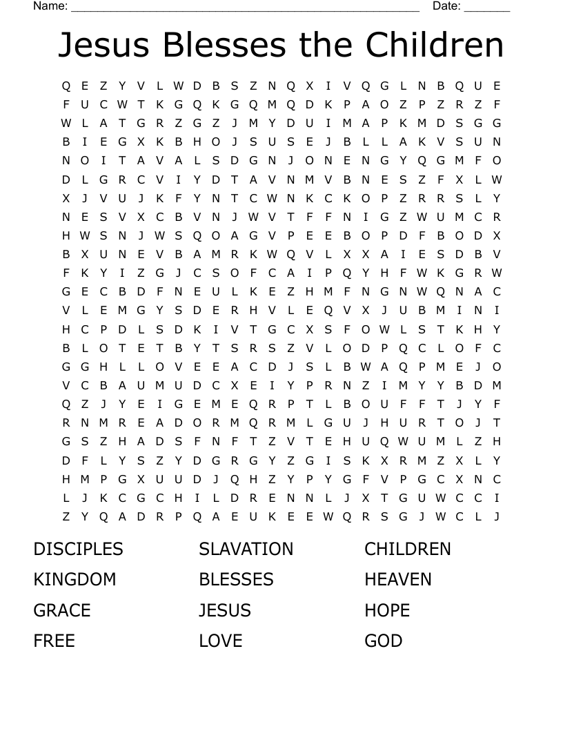 Jesus Blesses The Children Word Search WordMint