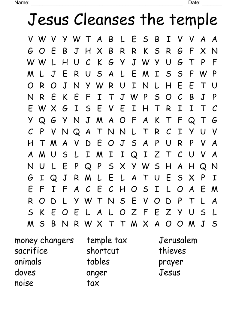 Jesus Cleanses The Temple Word Search WordMint