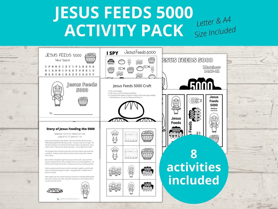 Jesus Feeds 5000 Bible Story Activities Sunday School Craft Activity Pack Miracles Of Jesus Ispy Word Search Bookmarks VBS Etsy