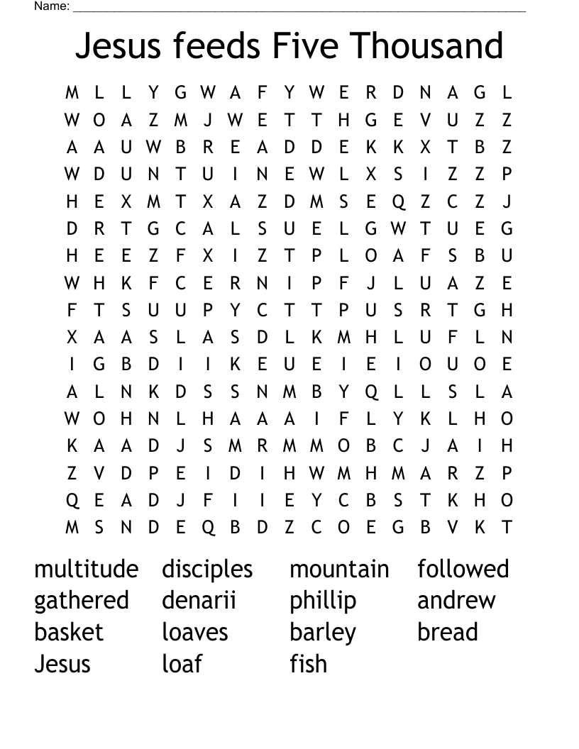 Jesus Feeds Five Thousand Word Search WordMint