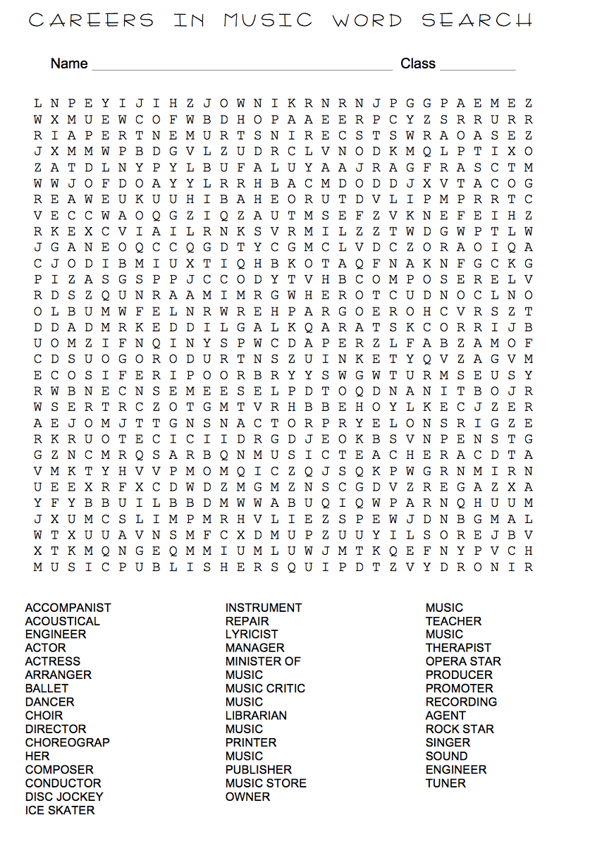 Careeres Printable Word Search Puzzle