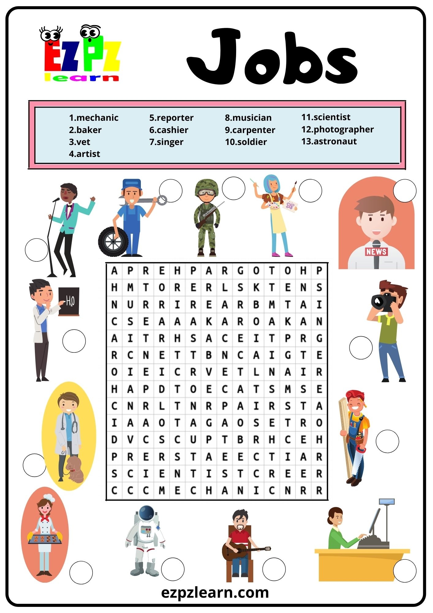 Jobs 2 Word Search 2 Ezpzlearn