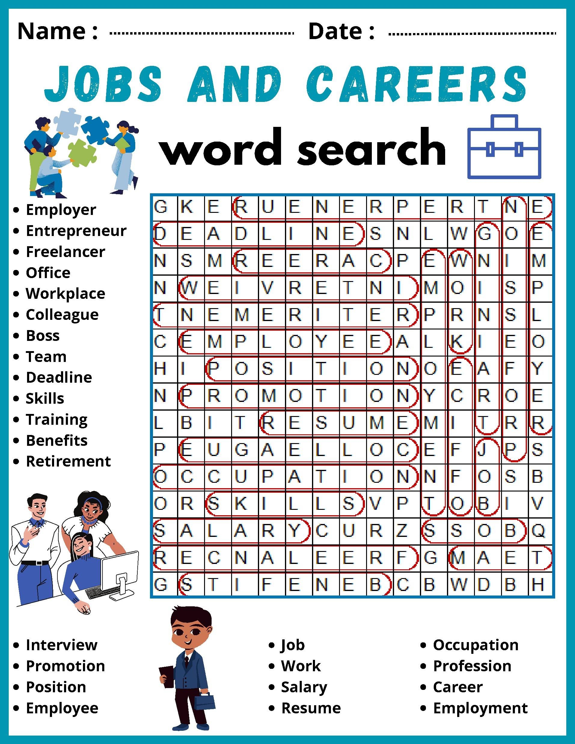 Career Word Search Printable