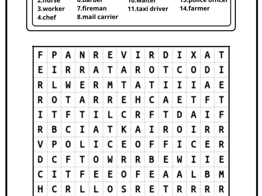 Jobs Word Search Ezpzlearn