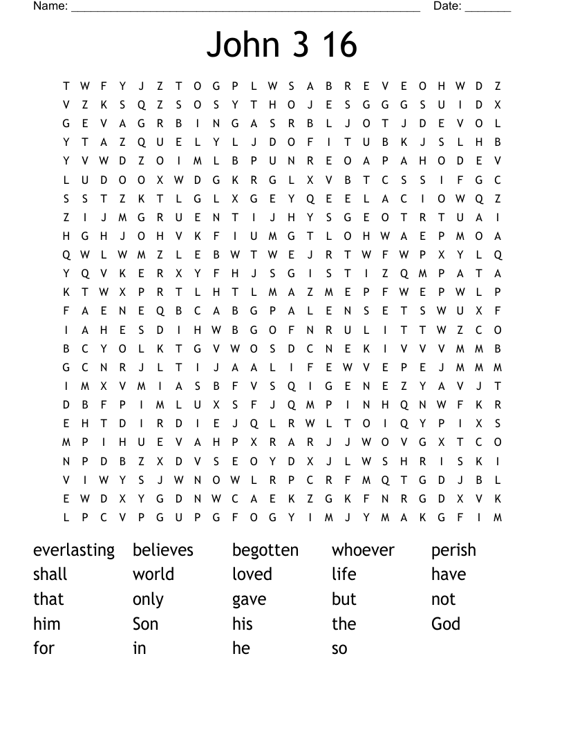 John 3 16 Word Search WordMint