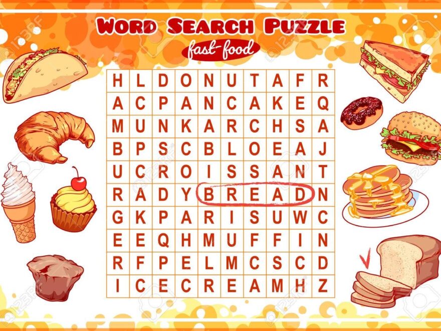 Juego Educativo Para Los Ni os B squeda De Palabras Sopa De Letras Con La Comida R pida Hoja De Trabajo Para La Clase O En Casa Con Los Ni os Tama o A4 La Orientaci n Horizontal