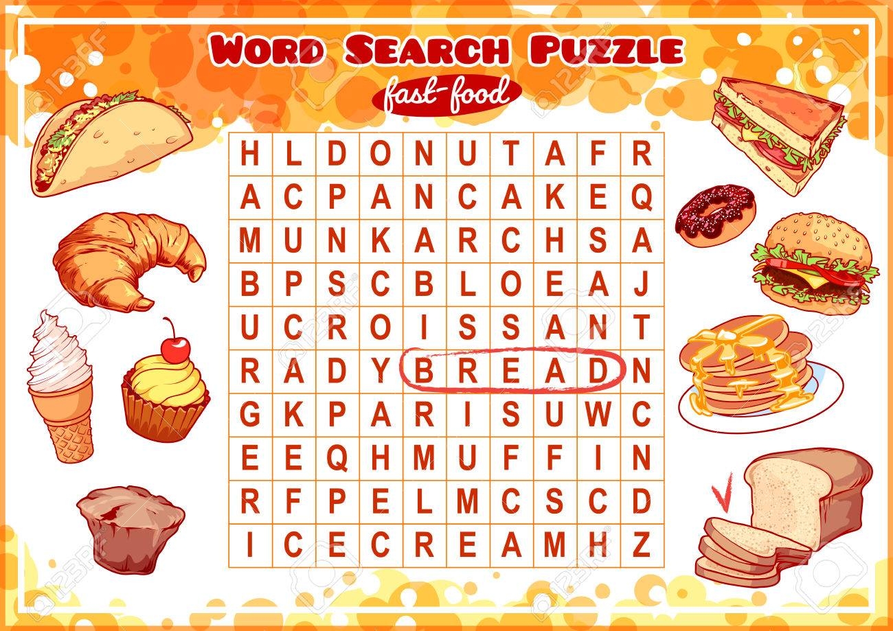 Juego Educativo Para Los Ni os B squeda De Palabras Sopa De Letras Con La Comida R pida Hoja De Trabajo Para La Clase O En Casa Con Los Ni os Tama o A4 La Orientaci n Horizontal 