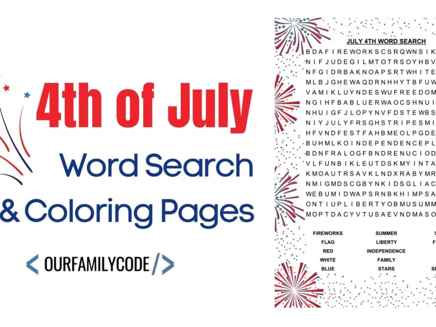 July 4th Word Search And Fireworks Coloring Pages Our Family Code