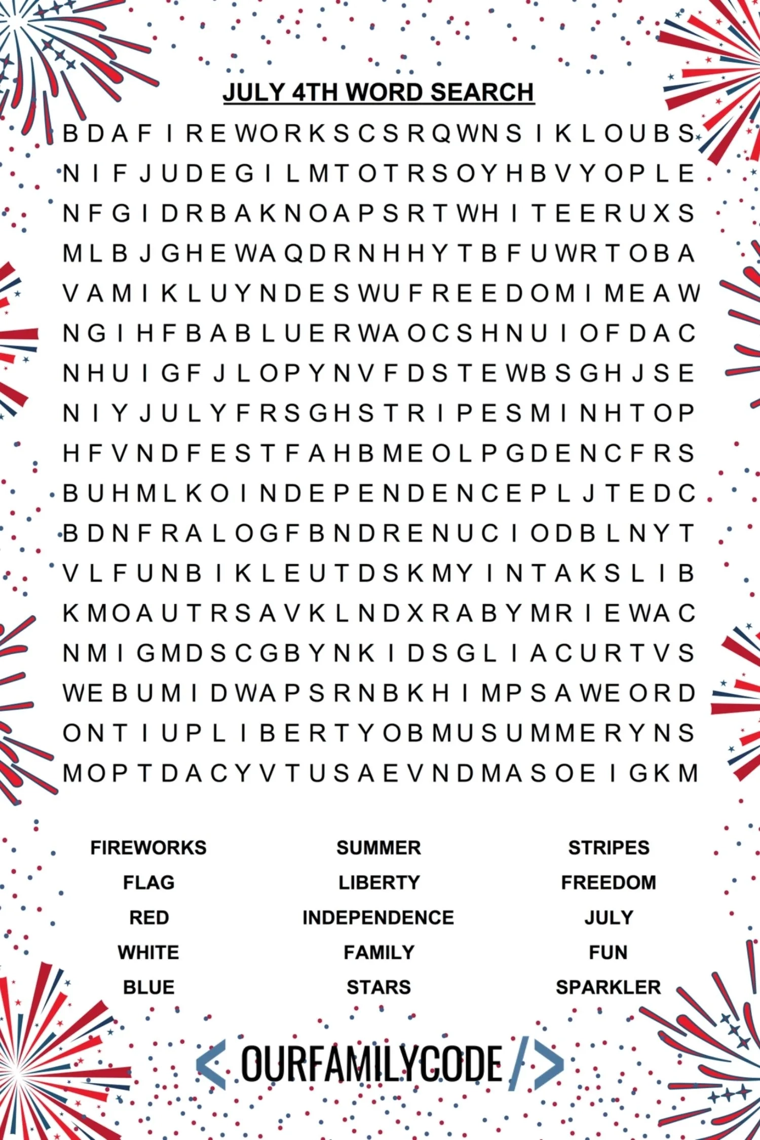 4th Of July Word Search Printable