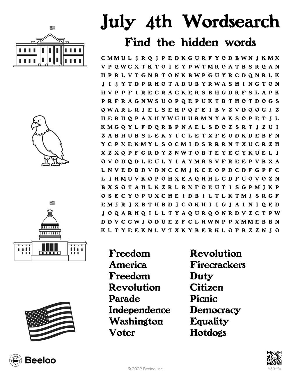 July 4th Wordsearch Beeloo Printable Crafts And Activities For Kids