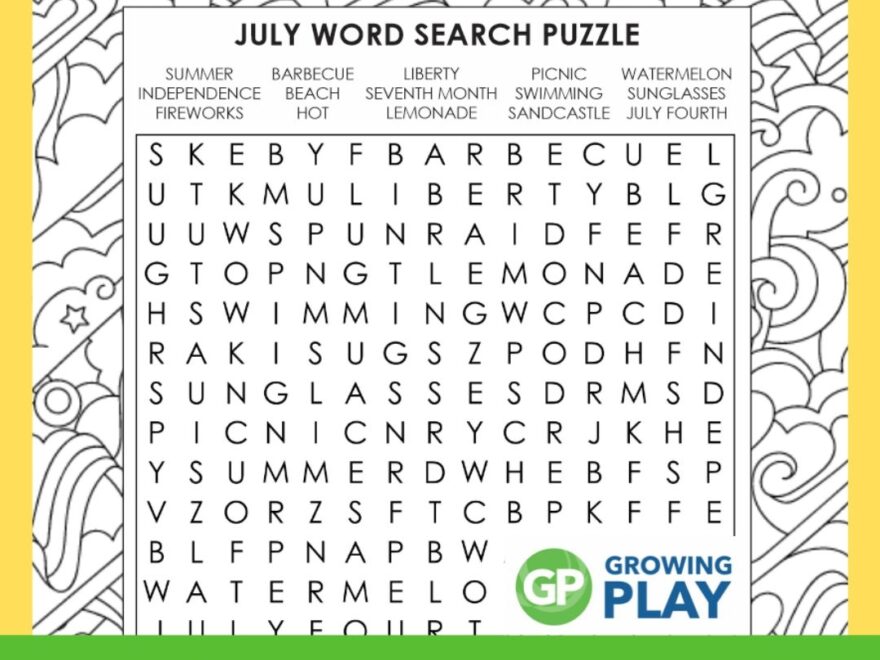 July Word Search Free Printable Growing Play