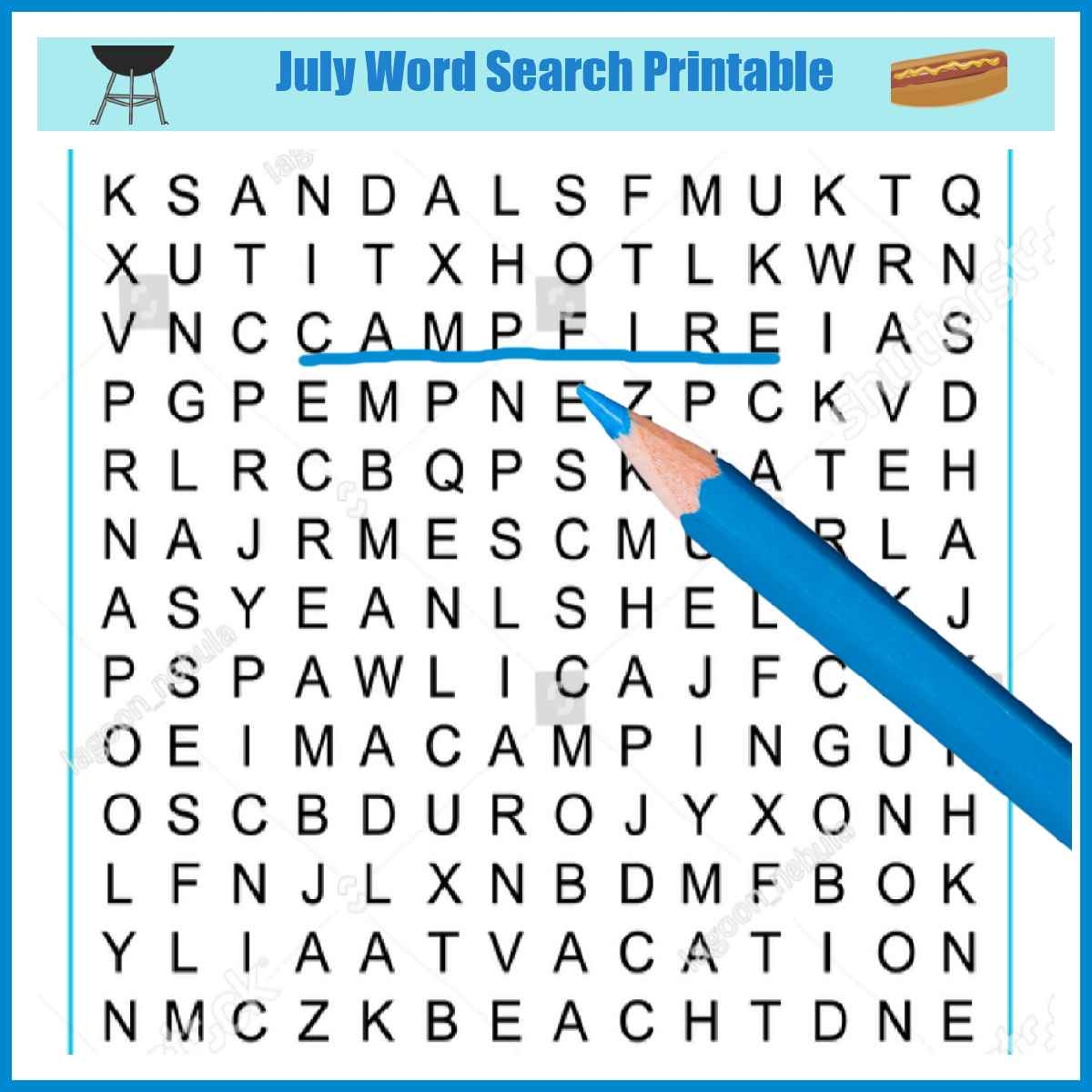 July Word Search Printable National Days Word Find Puzzle