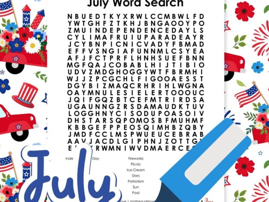July Word Search Puzzle Free PDF