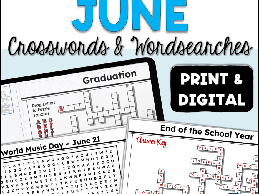 June Crossword Puzzles Word Search Middle High School Print Digital Made By Teachers