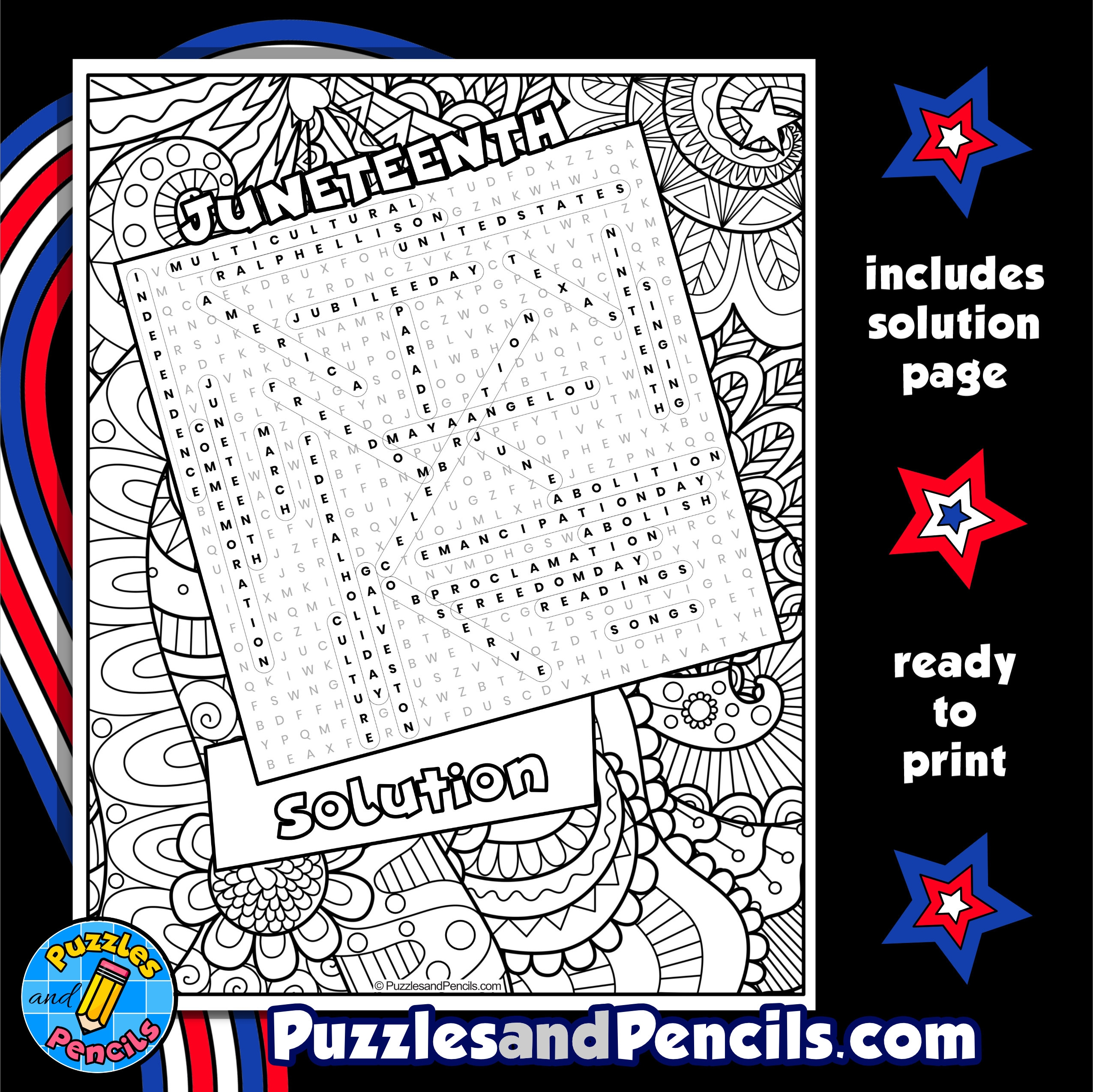 Juneteenth Word Search Puzzle With Coloring June Wordsearch Made By Teachers