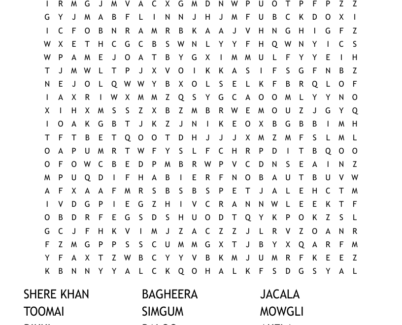 JUNGLE BOOK WORD SEARCH WordMint