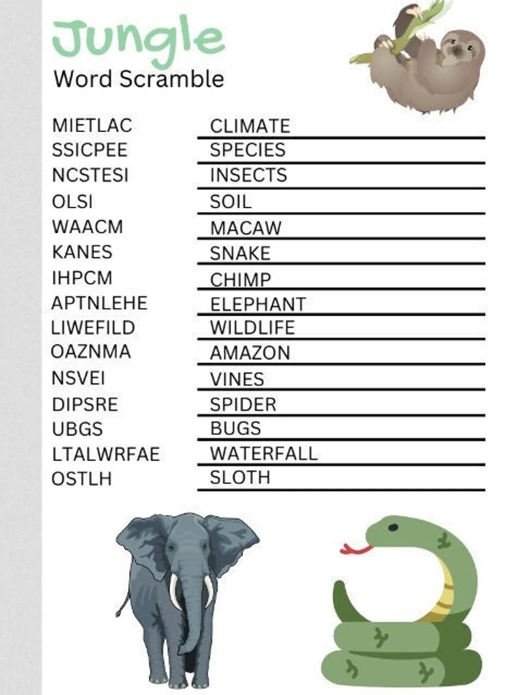 Jungle Word Search Printable