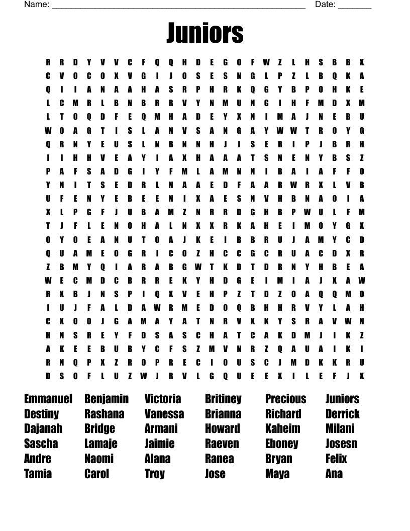 Juniors Word Search WordMint