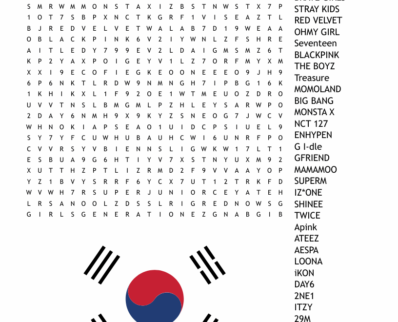 K pop Bands Word Search WordMint