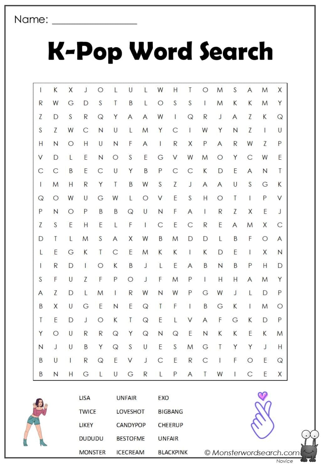 Kpop Word Search Printable
