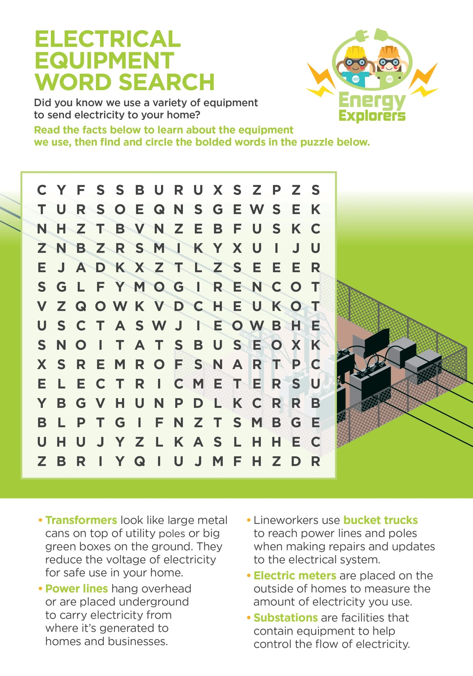 Electricity Word Search Printable