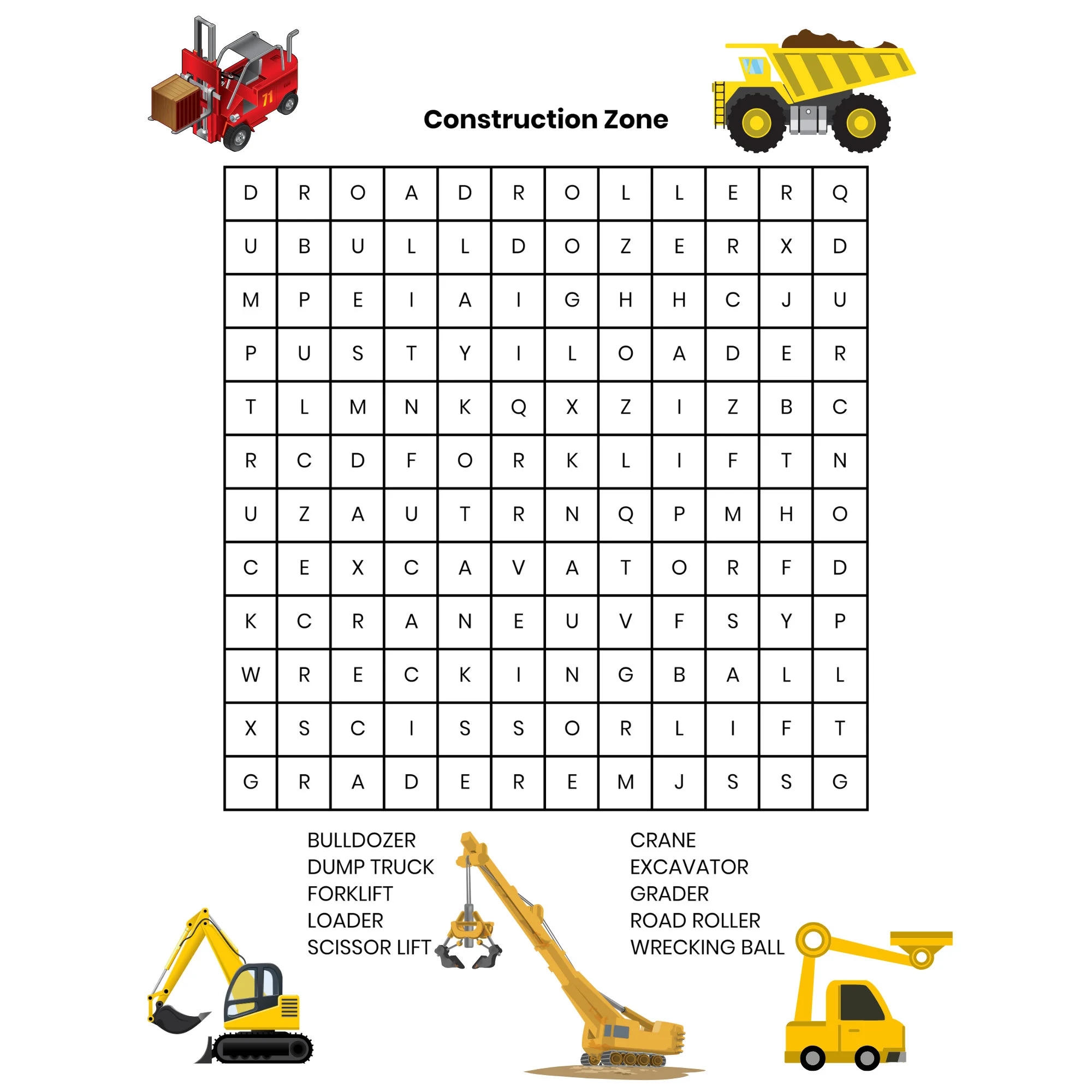 Construction Word Search Printable