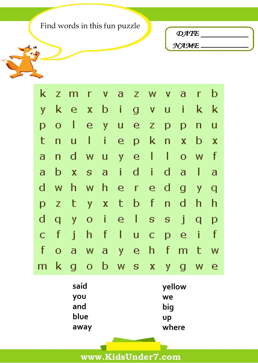 Kids Under 7 Word Search Puzzles