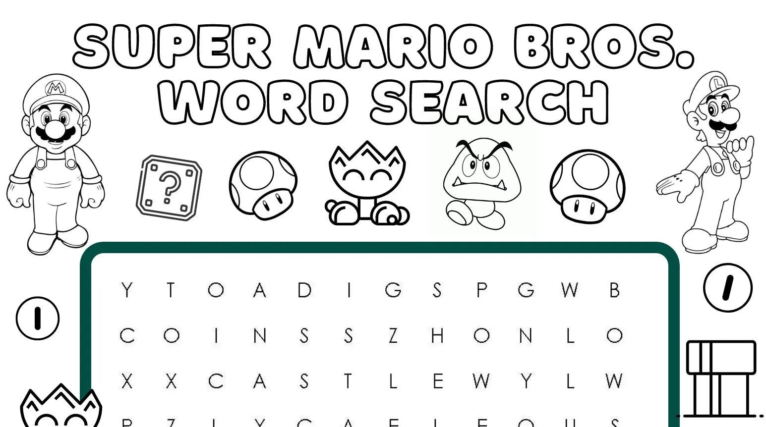 Kids Word Search SUPER MARIO BROS Theme Instant Download Etsy