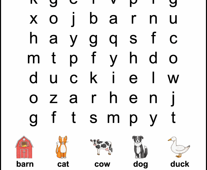 Kindergarten Farm Word Search Tree Valley Academy