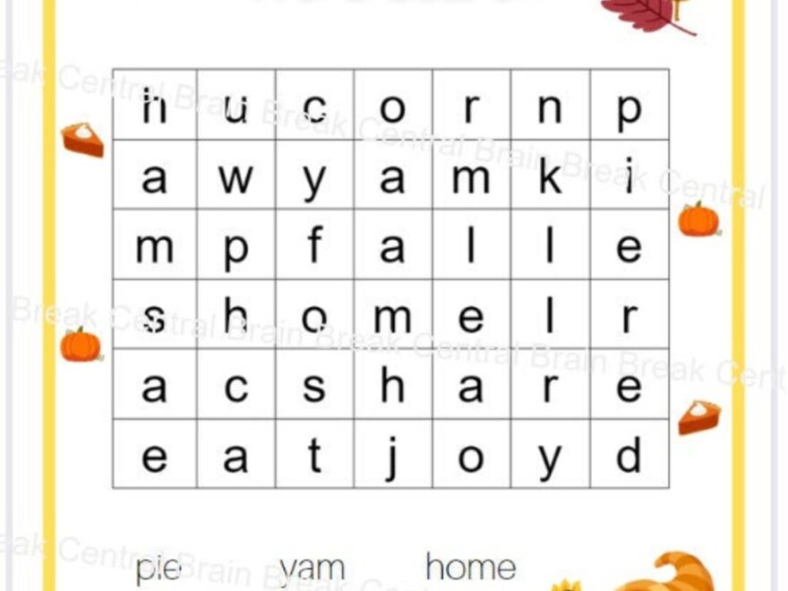 Kindergarten Thanksgiving Word Search With Answer Key Printable Etsy