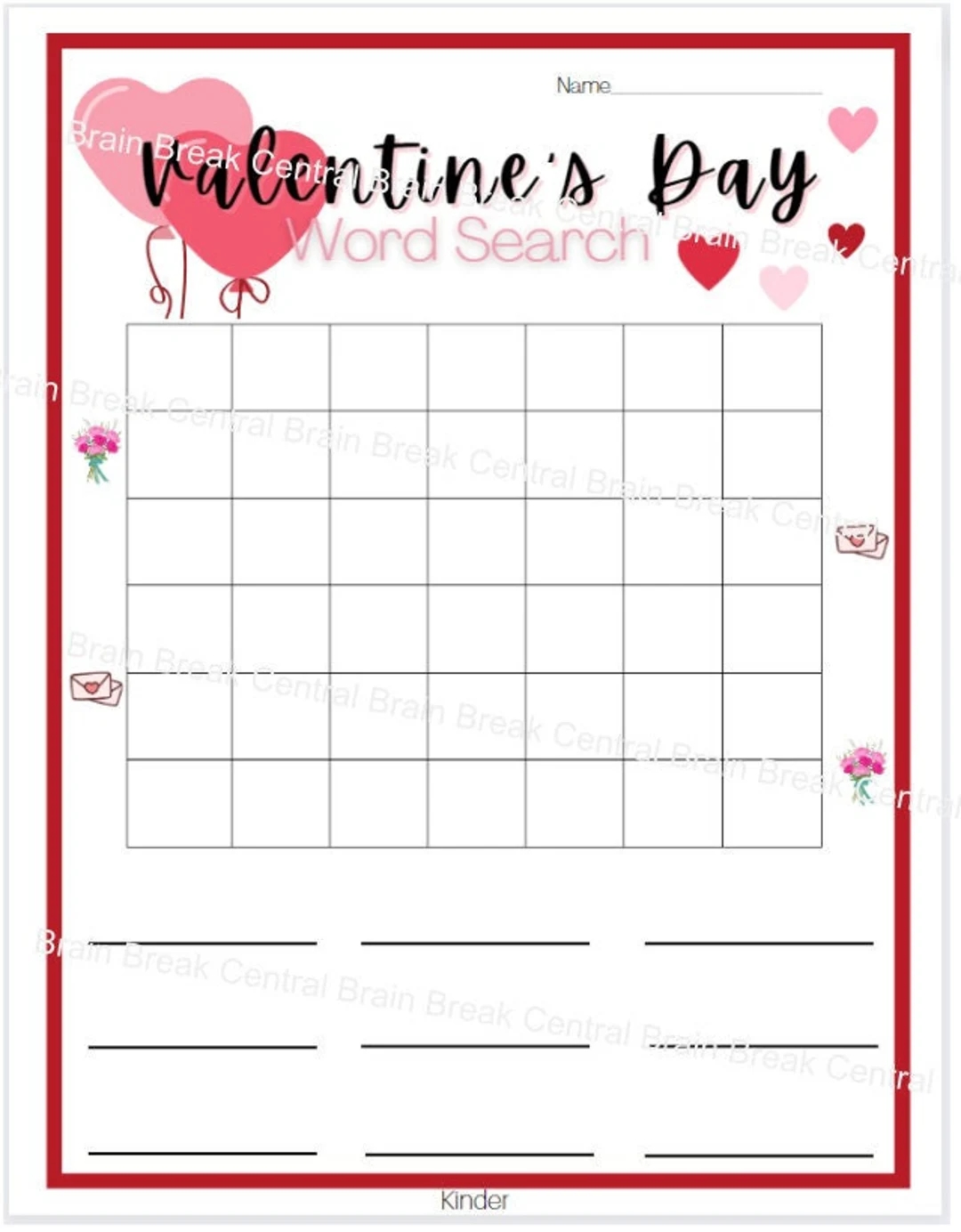 Kindergarten Valentine s Day Make your own Word Search Template Printable Etsy