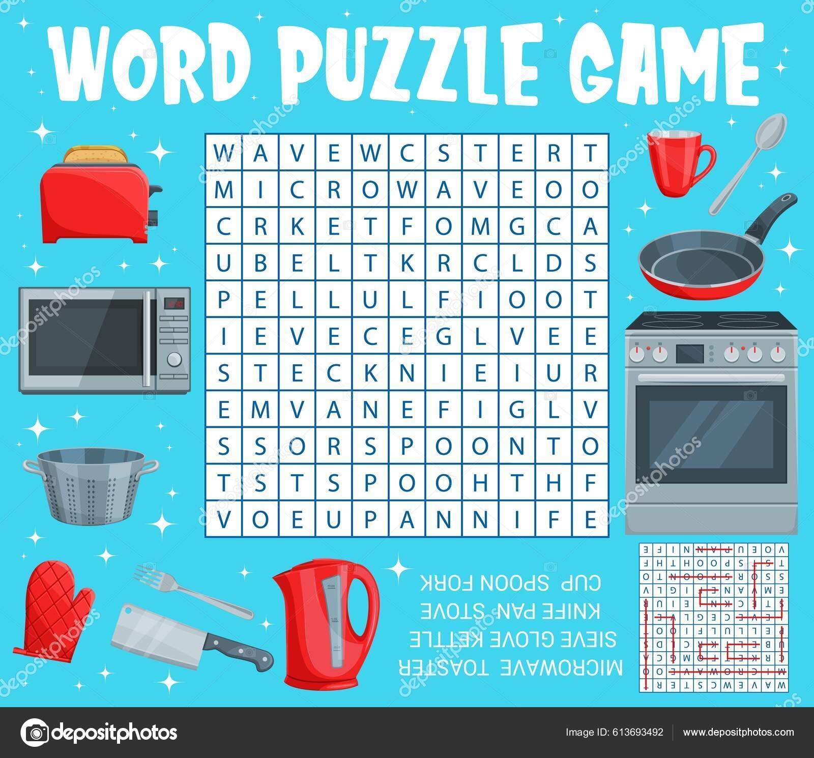 Kitchen Appliance Utensil Word Search Puzzle Game Worksheet Children Quiz Stock Vector By Seamartini 613693492