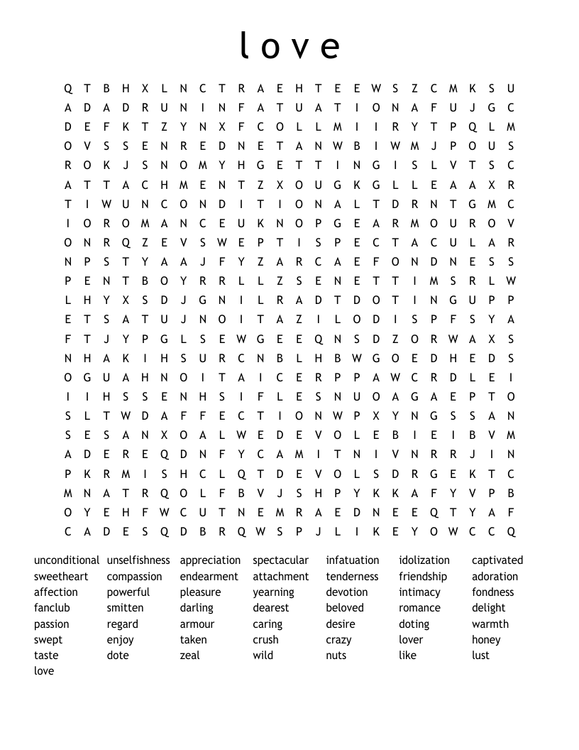 L O V E Word Search WordMint