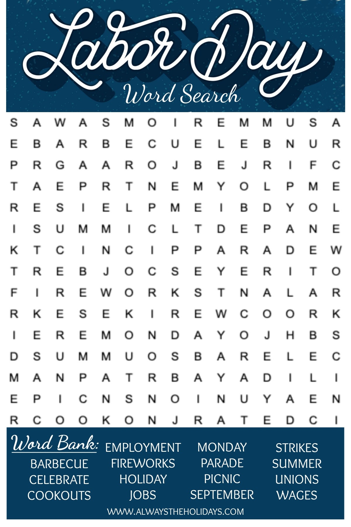 Free Printable Word Search Holiday