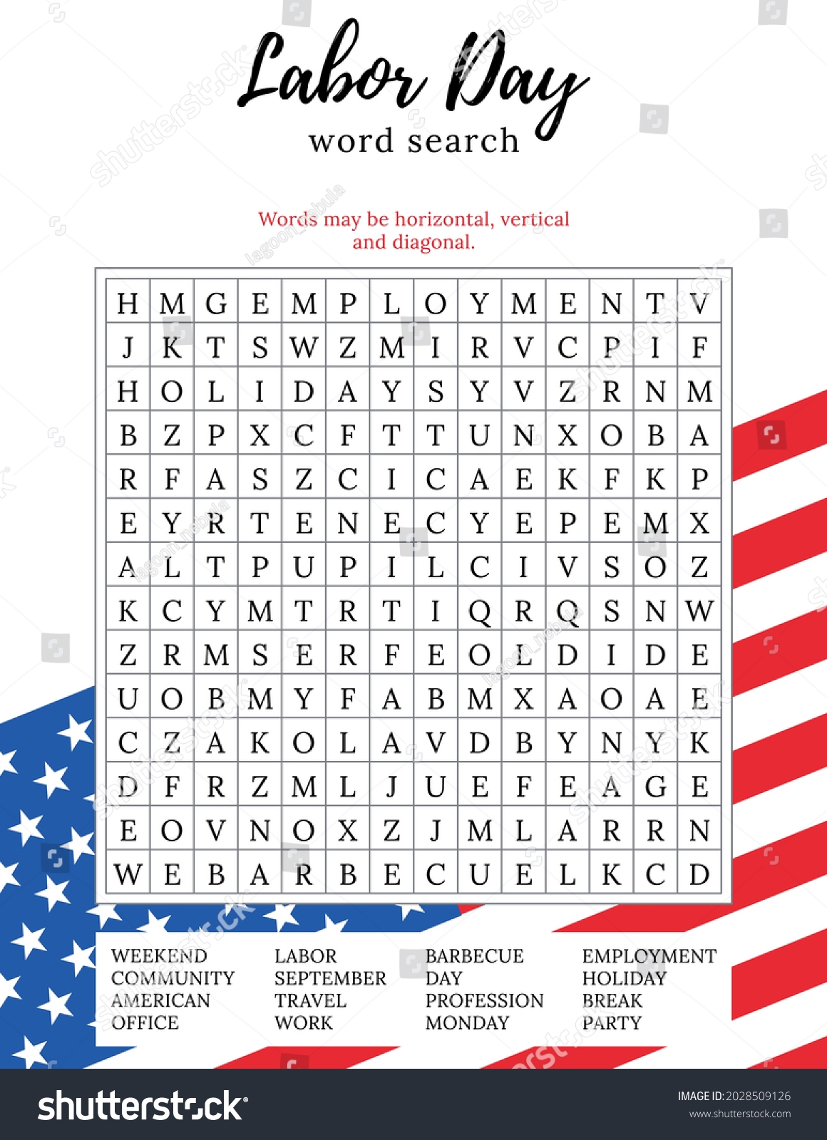 Labor Day Word Search Puzzle 16 Stock Vector Royalty Free 2028509126 Shutterstock